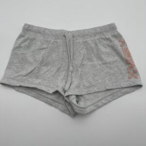 Vans Womens Heather Gray Fleece Lounge Sweat Shorts Pink Logo Size Medium